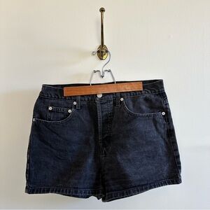 Vintage Guess jean shorts, Made in USA, black denim shorts with Guess logo patch